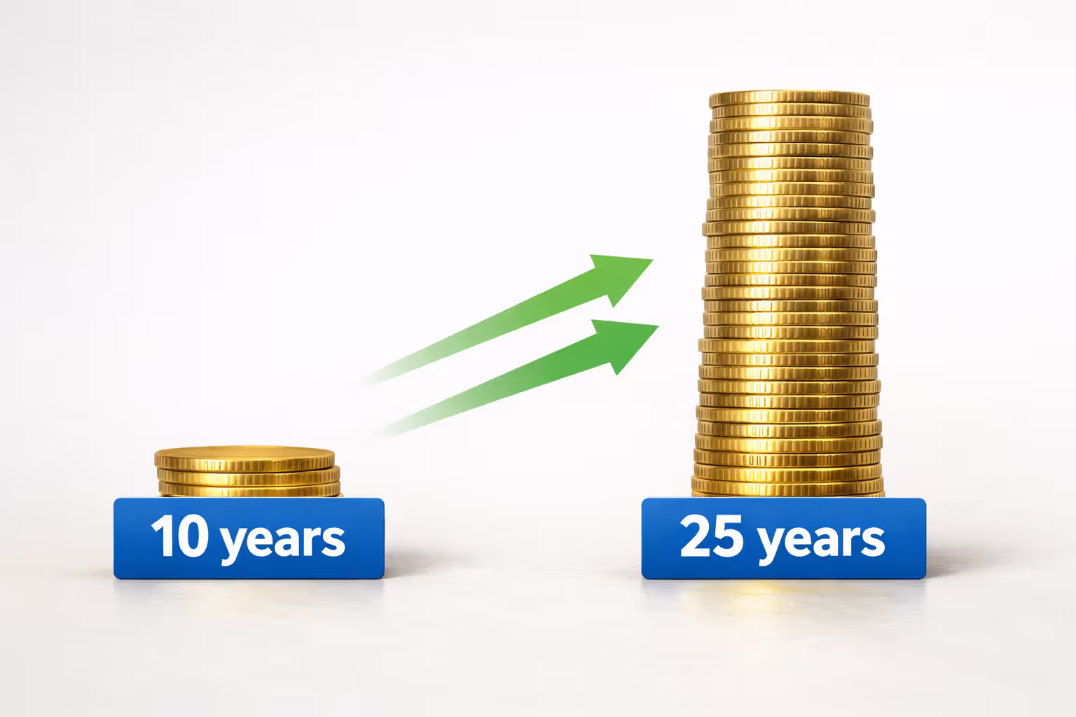 Comparison of two coin stacks representing short-term versus long-term student loan repayment costs