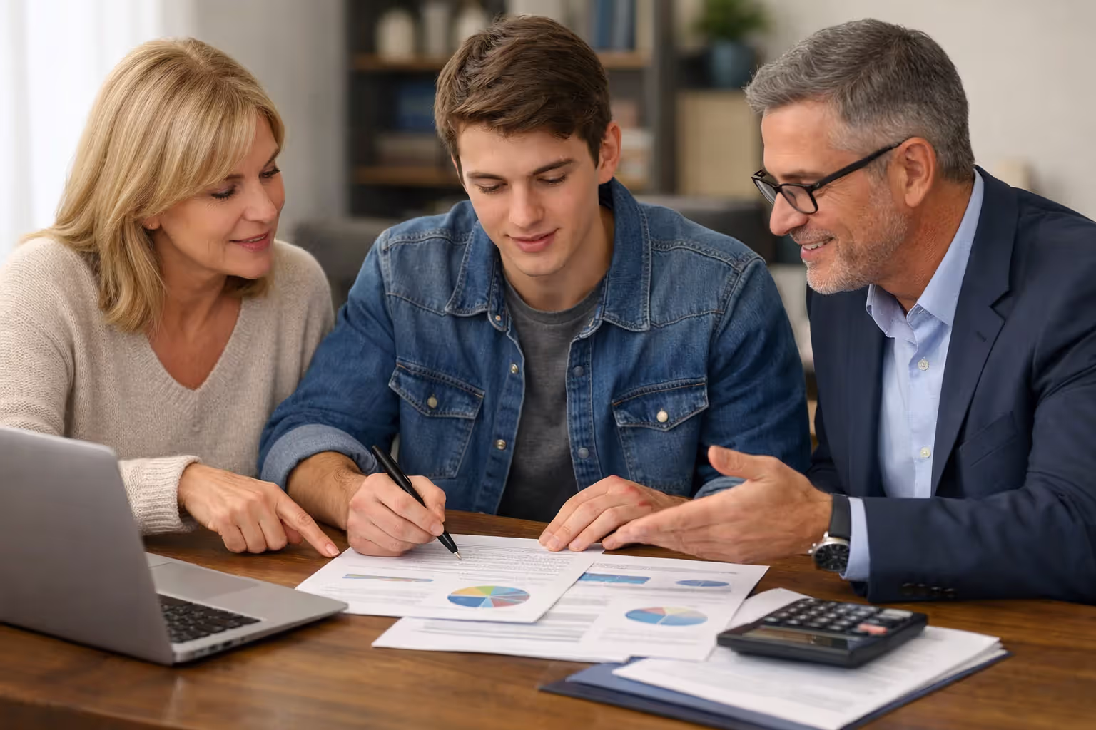 Student discussing college financing options with a parent or advisor