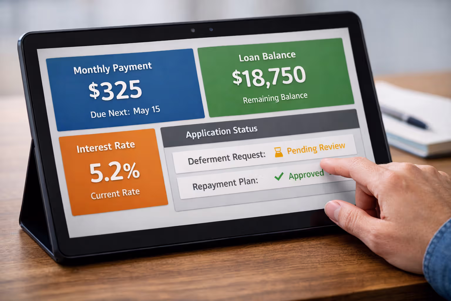 Student loan dashboard showing payment and balance details