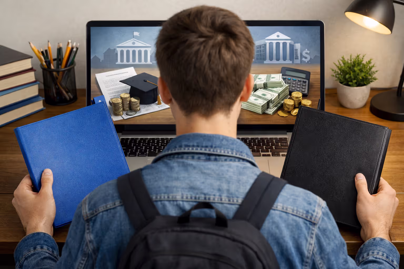 Student comparing federal and private student loan options