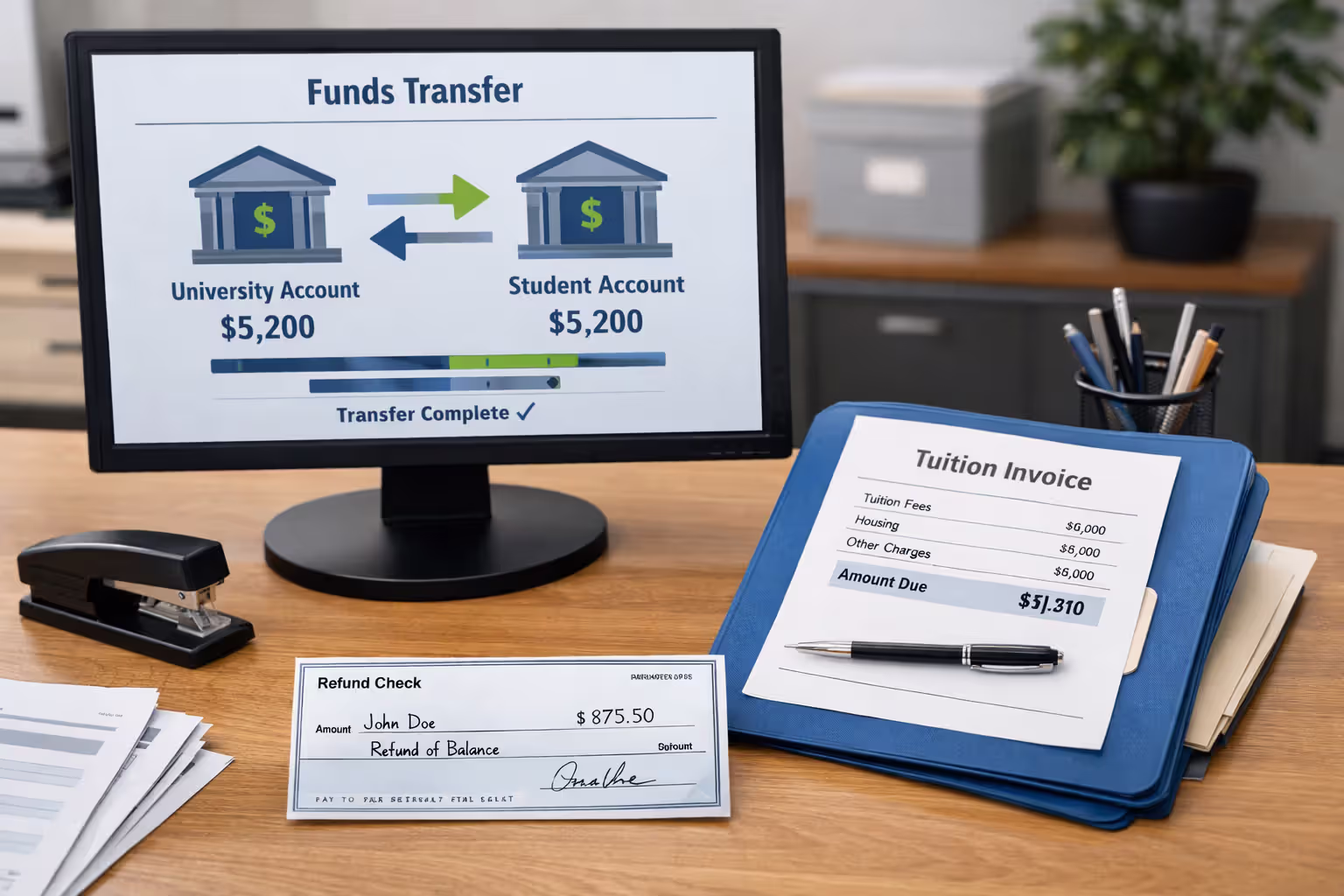 University bursar office processing student loan disbursement