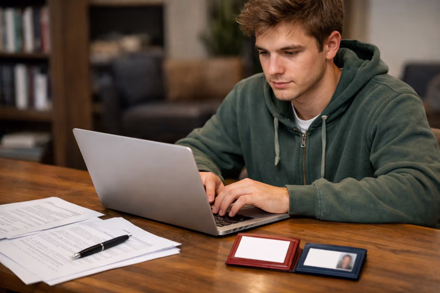 Student completing federal student loan paperwork on a laptop