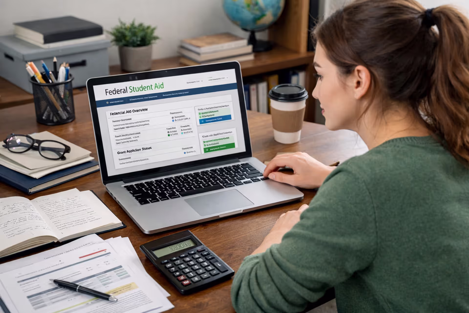 Student reviewing federal student loan options on a laptop